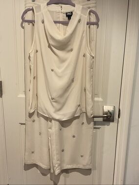 INC International Concepts Cream Embellished Sleeveless Blouse